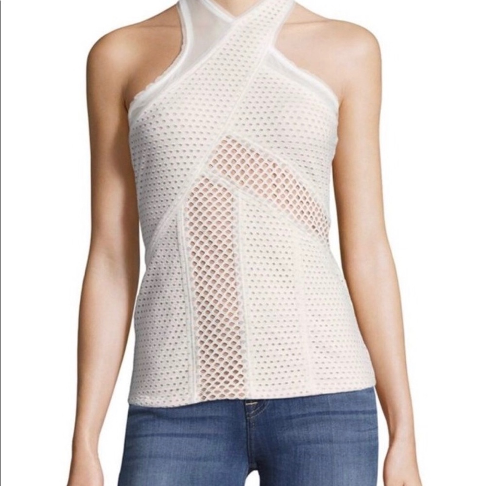 NWOT BCBGMAXAZRIA White Katlin Geometric Mesh Tank